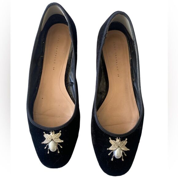 Zara Velvet Trafaluc Beetle/Bee Embellished  shoes limited edition SZ 38 - Picture 2 of 10